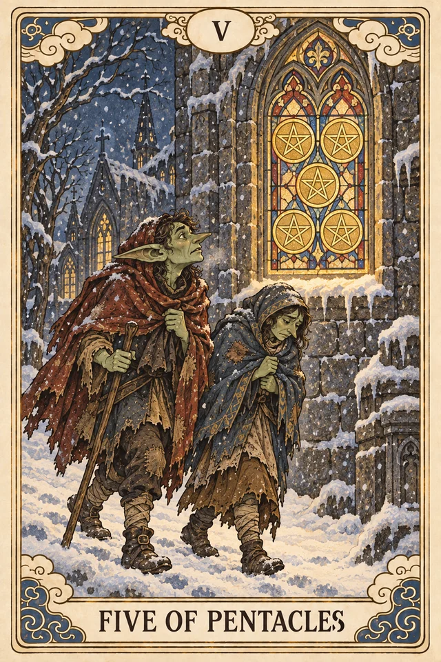 The Five of Pentacles tarot card