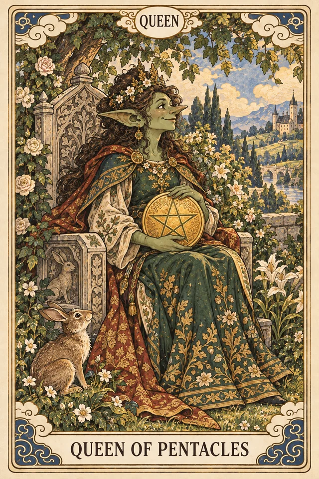 The Queen of Pentacles tarot card
