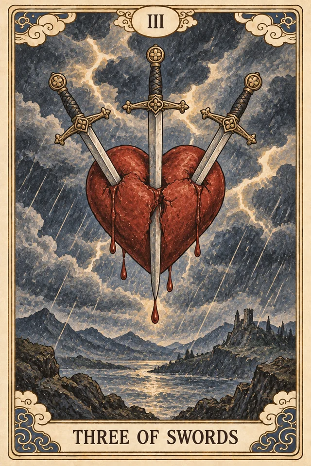The Three of Swords tarot card