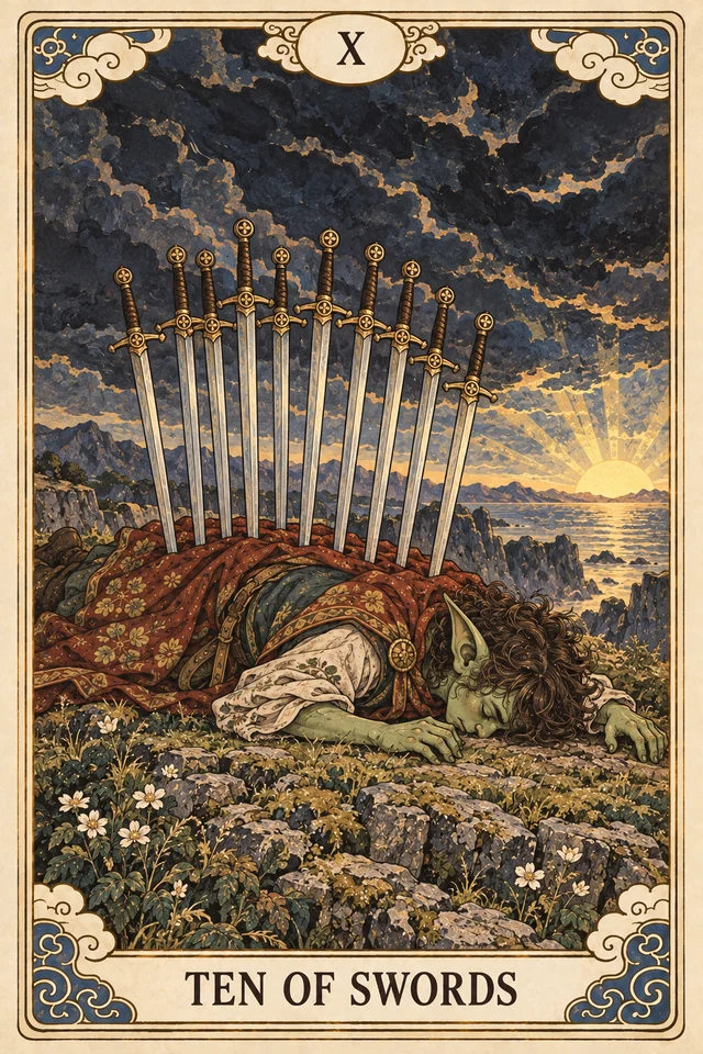 The Ten of Swords tarot card
