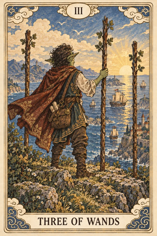 The Three of Wands tarot card