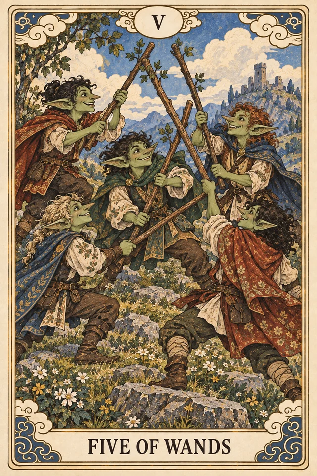 The Five of Wands tarot card