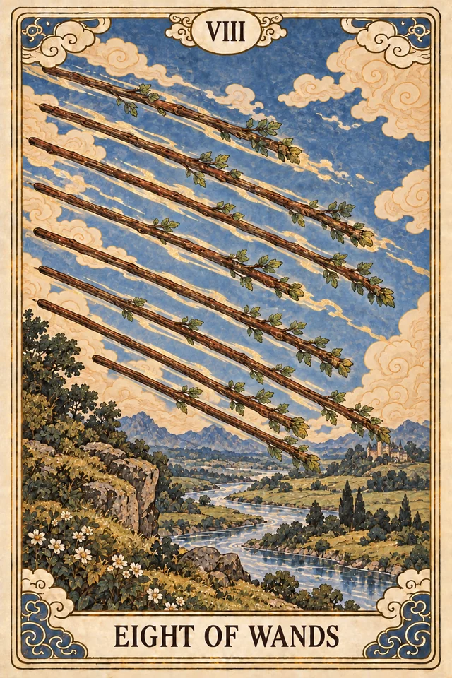 The Eight of Wands tarot card