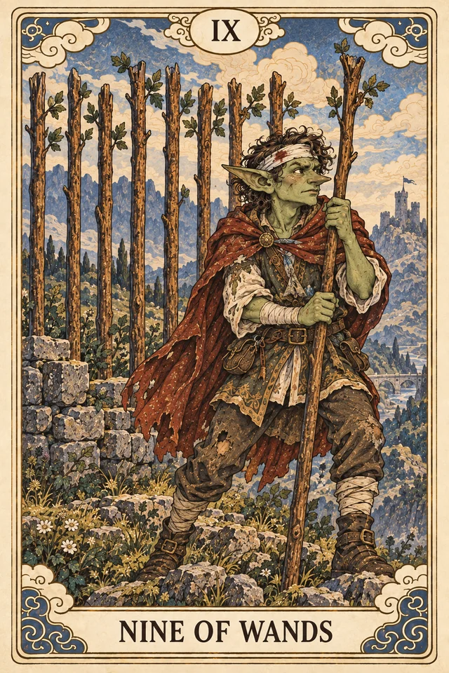 The Nine of Wands tarot card