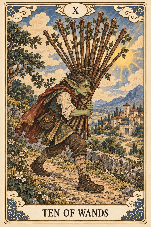 The Ten of Wands tarot card
