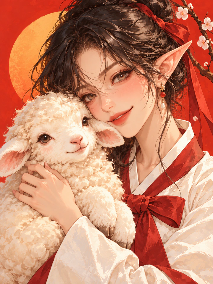 A goblin holding a lamb for the Year of the Red Goat