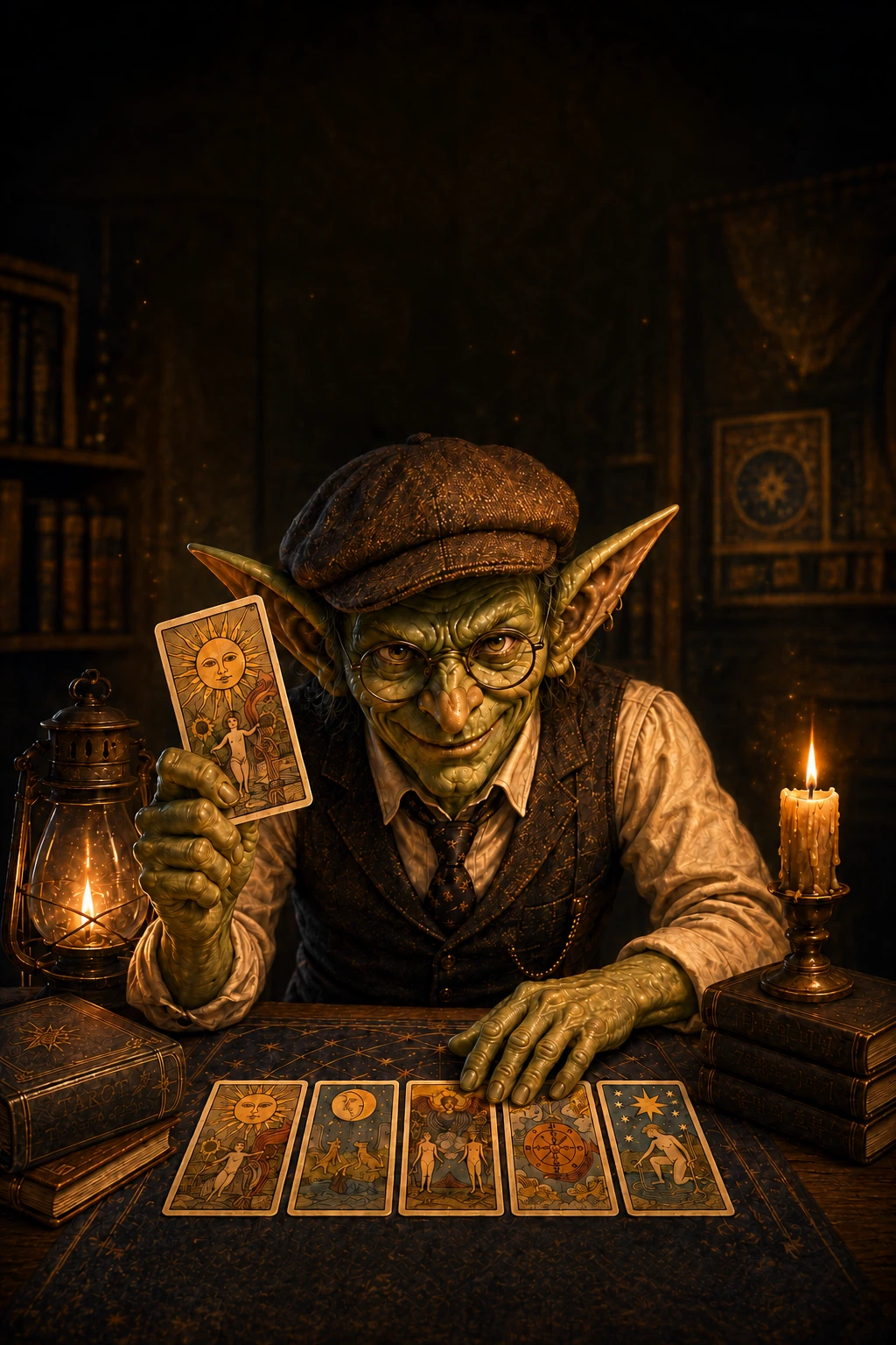 A goblin preparing your tarot reading